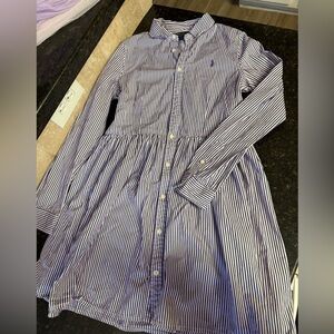 Ralph Lauren Girls' Purple & White Striped Shirt Dress